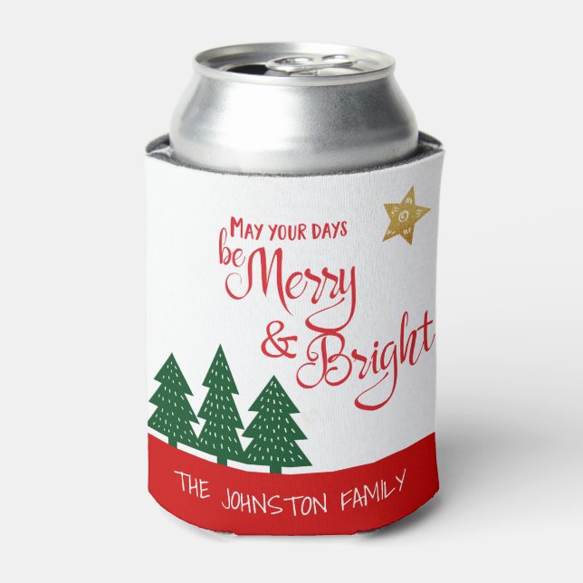 Days Be Merry Bright Script Bold Trees Gold Star Dosenkühler (Kanne Vorderseite)