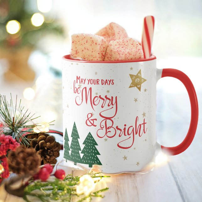 Days Be Merry und Helle Quote Trees Gold Stars Tasse (Von Creator hochgeladen)