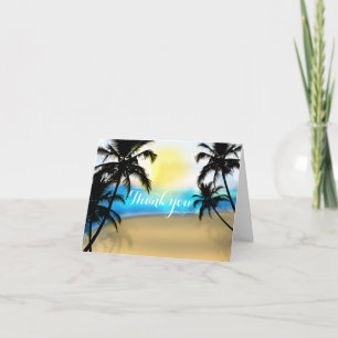 Daytime Beach & Palm Trees Tropical Thank You Card Dankeskarte