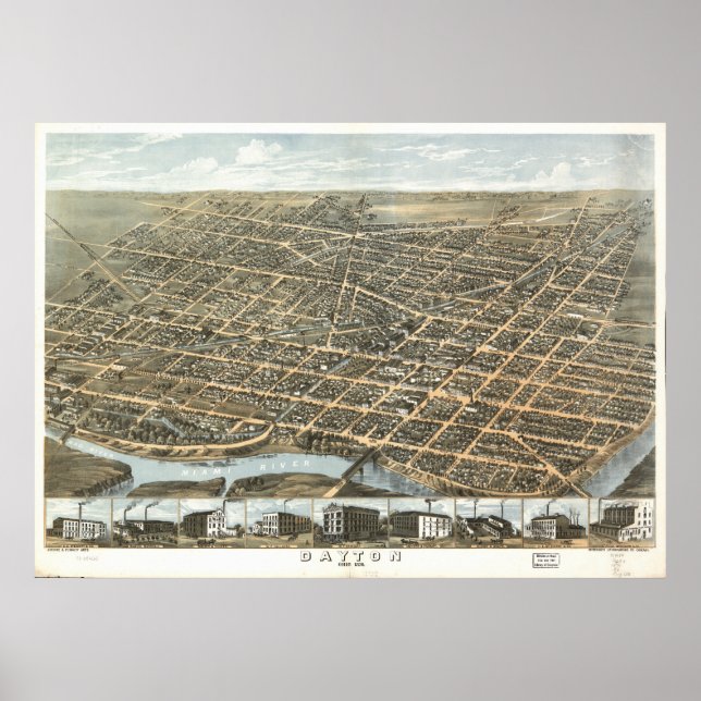 Dayton Ohio 1870 Antique Panoramabalkarte Poster (Vorne)