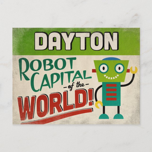 Dayton Ohio Robot - Funny Vintag Postkarte (Vorderseite)