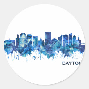 Dayton Ohio Skyline Blue Runder Aufkleber