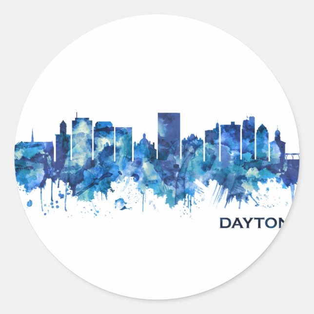 Dayton Ohio Skyline Blue Runder Aufkleber (Vorderseite)