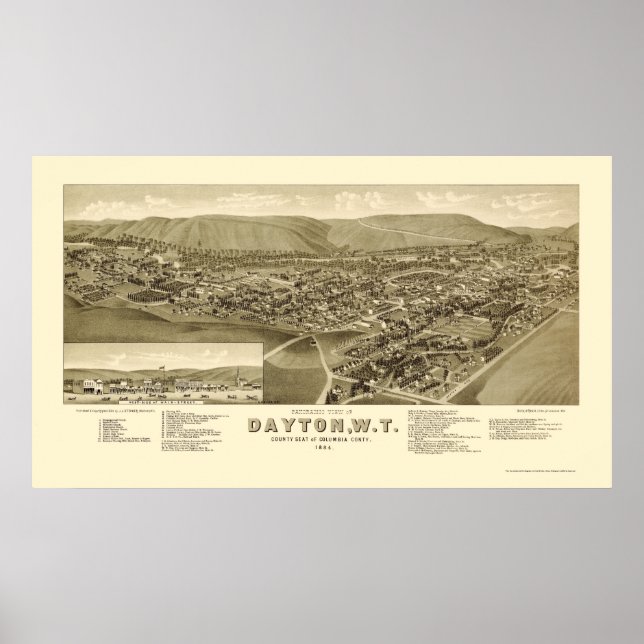 Dayton, WA Panoramic Map - 1884 Poster (Vorne)