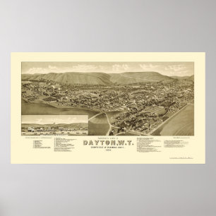 Dayton, WA panoramische Karte - 1884 Poster