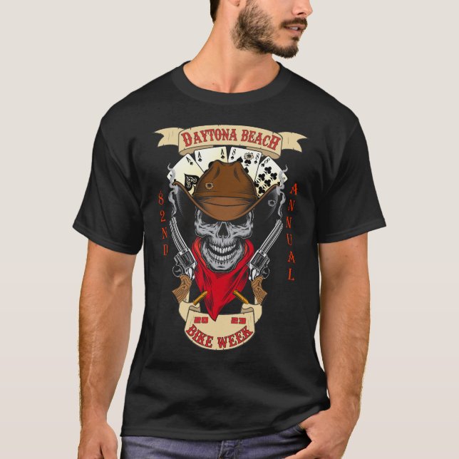 Daytona Beach Bike Week 2023 Cowboy Skull T-Shirt (Vorderseite)