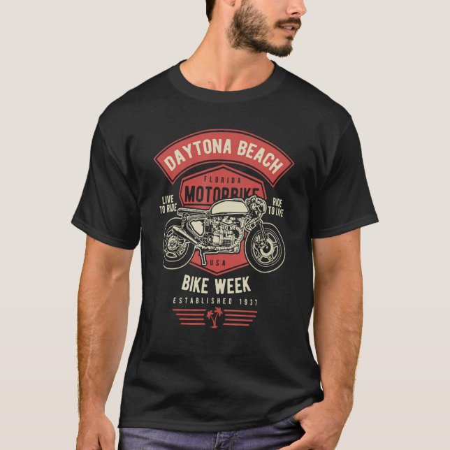 Daytona Beach Bike Week Retro Motorcycle 2 T-Shirt (Vorderseite)