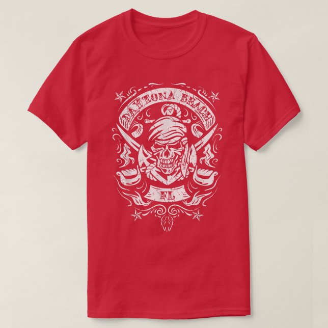 Daytona Beach FL Pirate Skull Crossed Schwerter An T-Shirt (Design vorne)