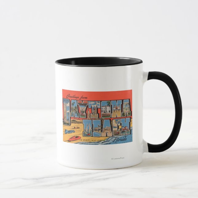 Daytona Beach, Florida - Große Briefmarkenszenen Tasse (Rechts)