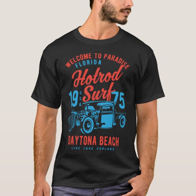 Daytona Beach Florida Retro Hotrod Surf  1 T-Shirt (Vorderseite)