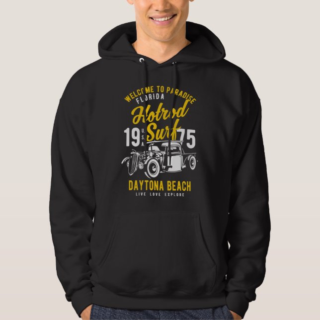 Daytona Beach Florida Retro Hotrod Surf  6 Hoodie (Vorderseite)