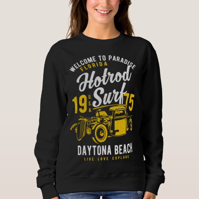 Daytona Beach Florida Retro Hotrod Surf Distressed Sweatshirt (Vorderseite)