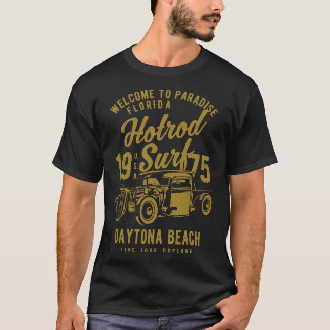 Daytona Beach Florida Retro Hotrod Surf Distressed T-Shirt (Vorderseite)