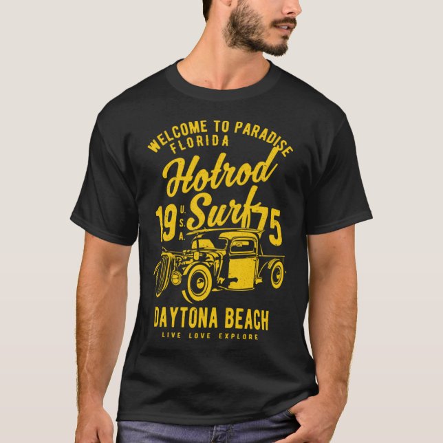 Daytona Beach Florida Retro Hotrod Surf Distressed T-Shirt (Vorderseite)