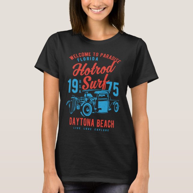 Daytona Beach Florida Retro Hotrod Surf gestört T-Shirt (Vorderseite)