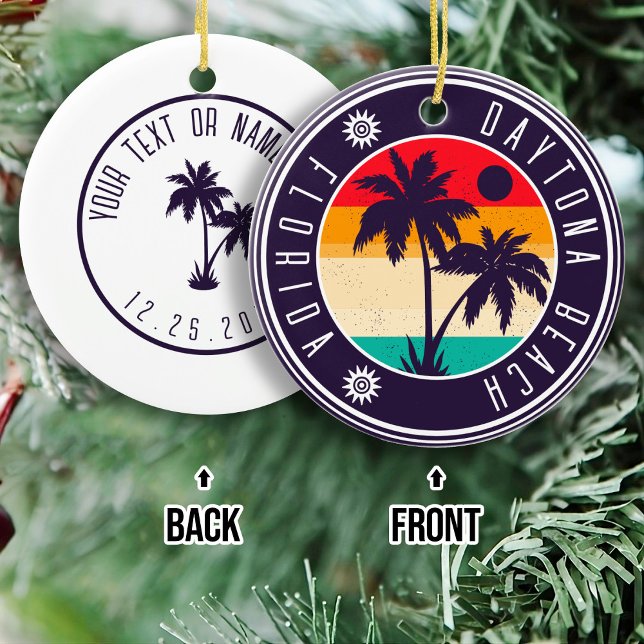 Daytona Beach Florida Retro Palm Tree Souvenir 60e Keramik Ornament (Von Creator hochgeladen)