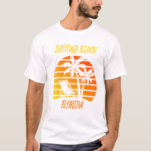Daytona Beach Florida Retro Sunset Palm Trees Chai T-Shirt