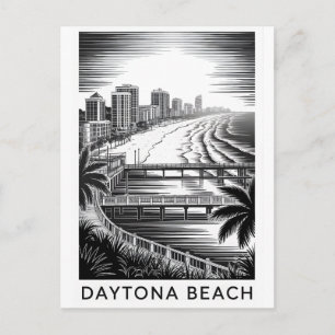 Daytona Beach Florida Schwarz-Weiß-Holzschnitt Sky Feiertagspostkarte