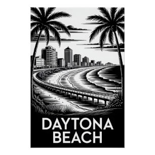 Daytona Beach Florida Schwarz-Weiß-Holzschnitt Sky Poster