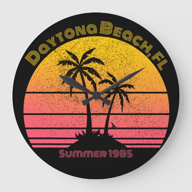 Daytona Beach Retro Sunset Palms Große Wanduhr (Vorderseite)