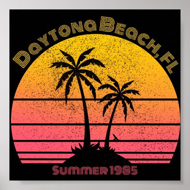 Daytona Beach Retro Sunset Palms Poster (Vorne)