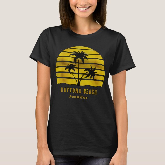 Daytona Beach Sun Palm Trees Persönlicher Name T-Shirt (Vorderseite)