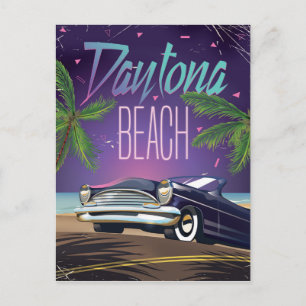 Daytona Beach Vintage Car Travel Poster Postkarte