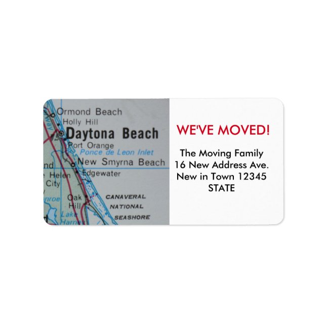 Daytona Beach Wir haben das Label "Moved" Adressaufkleber (Vorne)