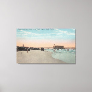 Daytona, FL - Ansicht des Strandes mit Autos u. Leinwanddruck