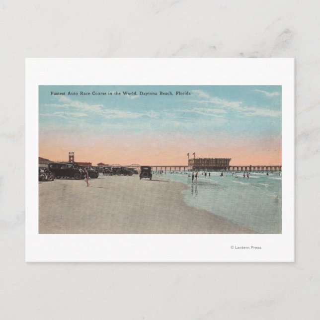 Daytona, FL - Sicht auf den Strand mit Autos und A Postkarte (Vorderseite)
