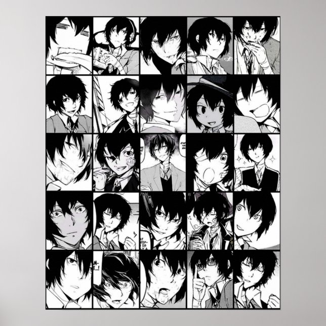 Dazai Osamu Collage Manga Schwarzweiß-Version Poster (Vorne)