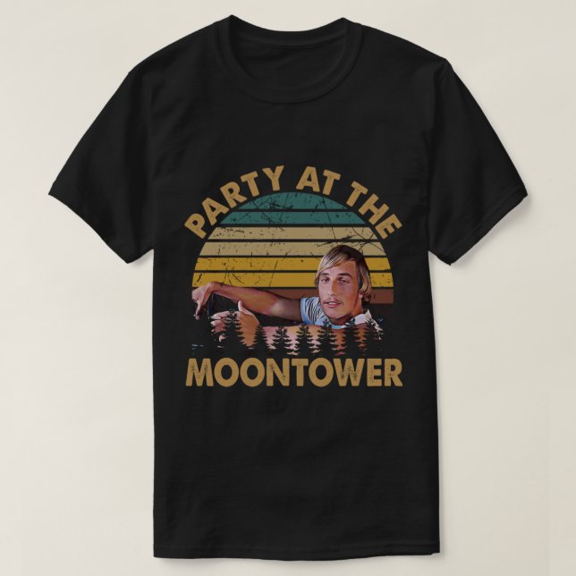 Daziertes und verwirrtes Retro-Party am Mondturm T-Shirt (Design vorne)