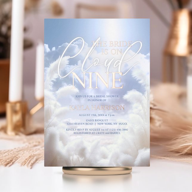 Dazzeln auf Cloud Nine 9 Pampas Brautparty Folieneinladung (On Cloud Nine 9 Pampas Heavenly Bridal Shower Foil Invitations)