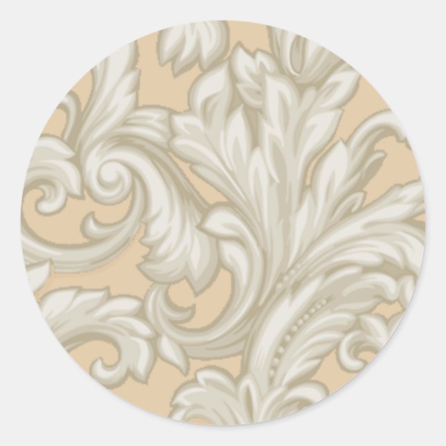 Dazzend Damask, Peach und Tan Runder Aufkleber (Vorderseite)