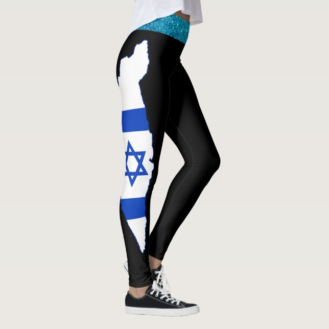 Dazzle in blauen Strumpfhosen, Glitzer Israel Flag Leggings (Rechts)