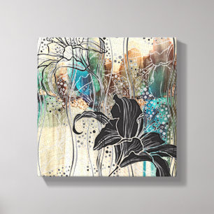 „Dazzling Black Bloom“ 25 cm x 25 cm Leinwanddruck