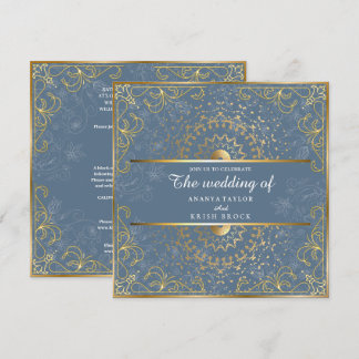 Dazzling Blue and Gold Wedding Einladung