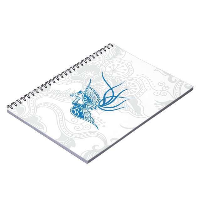 Dazzling Blue Bird & Floral Pattern Notebook Notizblock (Linke Seite)