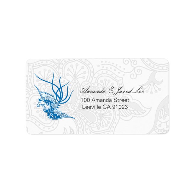Dazzling Blue Bird & Floral Wedding Address Labels Adressaufkleber (Vorne)