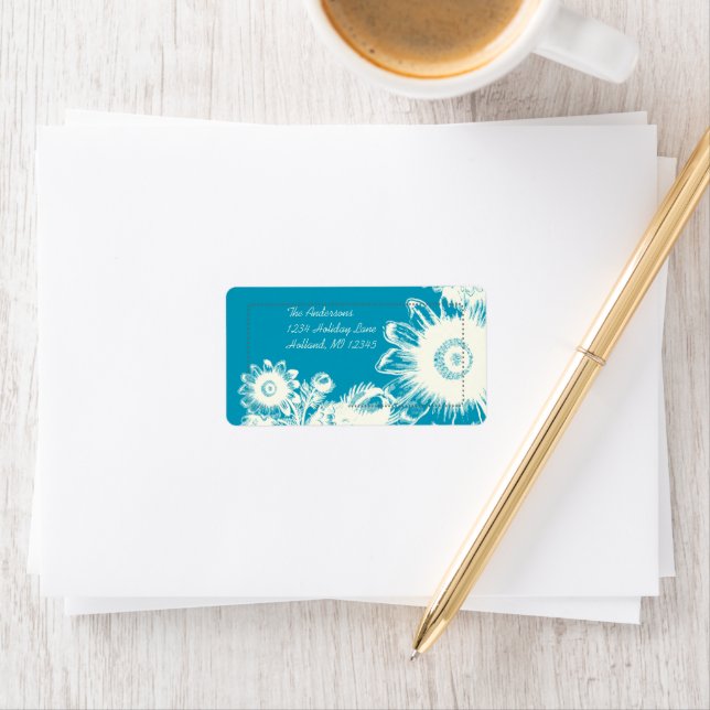 Dazzling Blue Vintag Blume Rücksendeadresse Adressaufkleber (Insitu)