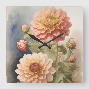 Dazzling Dahlia Quadratische Wanduhr