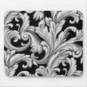 Dazzling Damask, Grau und Schwarz Mousepad