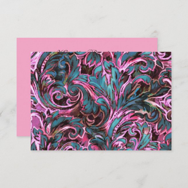 Dazzling Damask Pink Aquamarin-braune Antwortkarte RSVP Karte (Vorne/Hinten)