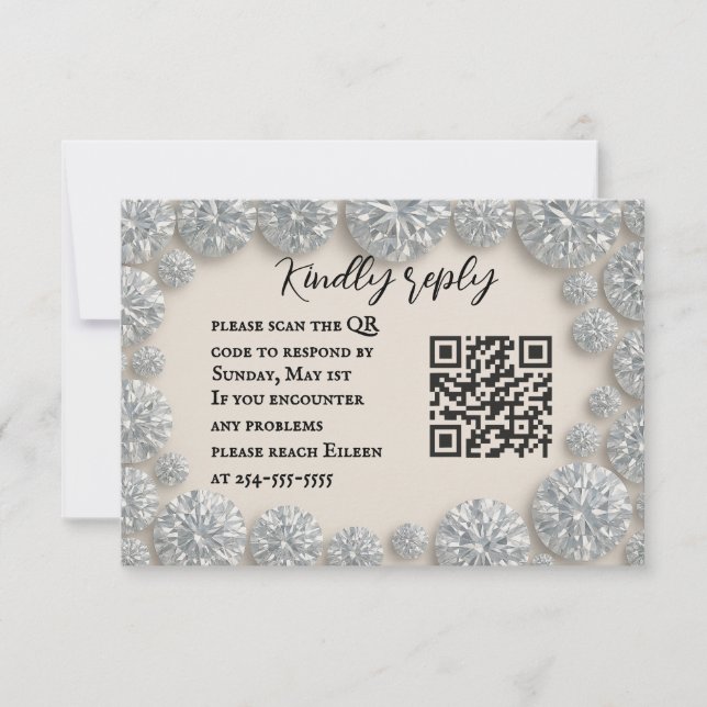 Dazzling Diamond QR Code Wedding RSVP Card Karte (Vorderseite)