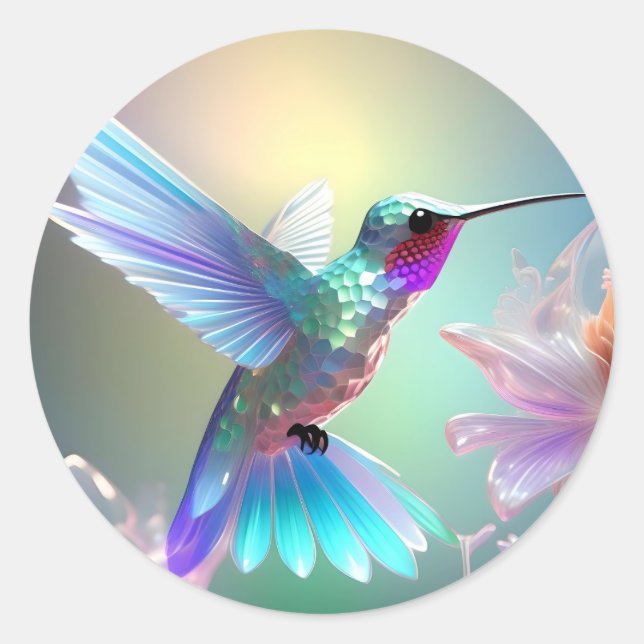 Dazzling Fusion: Regenbogenglas Hummingbird, Runder Aufkleber (Vorderseite)