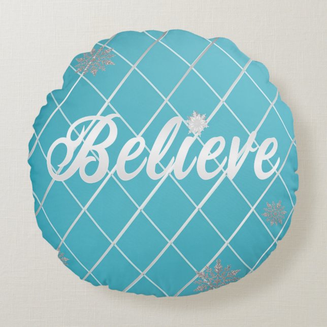 Dazzling glaubt hellblau und silber geprüft rundes kissen (Vorderseite)