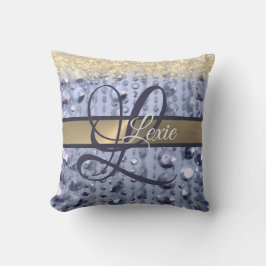 Dazzling Glittery Blue Beads Monogram Kissen