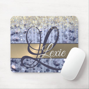 Dazzling Glittery Blue Beads Monogram Mousepad