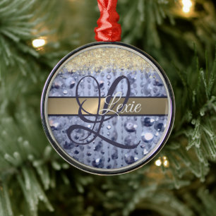 Dazzling Glittery Blue Beads Monogram Ornament Aus Metall