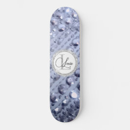 Dazzling Glittery Blue Beads Monogram Skateboard